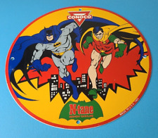Vintage Conoco Gasoline Porcelain Sign - Batman Robin N-Tane Comic Gas Pump Sign picture
