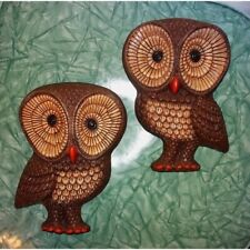 Vintage Barred Owl Pair Wall Hanging mcm 1970s plaque retro kitsch home decor picture