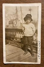 1919 Young Boy Child Fashion Hat Porch House Home Original Snapshot Photo P11b8 picture