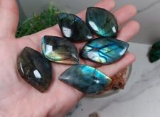 Lot Of 6 Labradorite Leaf Shaped Carved Stones With Flash Madagascar 106g W picture