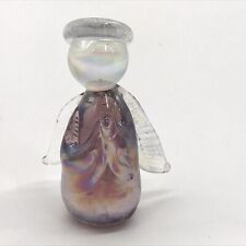 Vtg Miniature Hand Blown Iridescent Purple Art Glass Praying Angel Figurine picture