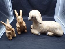 Vintage??  Paper Mache Easter Brown Bunny Rabbits & Lamb picture