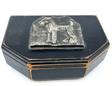 Artisan Jewelry Box Terrier Dog Clay Tile on Reclaimed Wood Velvet Lined 7x4in picture