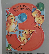Vtg 3rd BIRTHDAY 3 Little CHICKS Celebrate PARTY A 1953 Salesman SAMPLE CARD picture