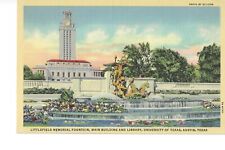 Vtg Postcard 1937 University of Texas, Austin, TX Littlefield Memorial Fountain picture