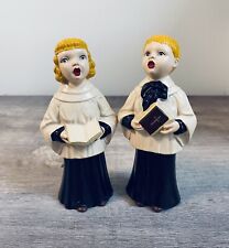 2 Vintage Mid Century 1950 Ceramic Choir Boy And Girl Altar Boys Figure Figurine picture