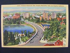 Los Angeles California Wilshire Boulevard MacArthur Park Linen Postcard 1930-45 picture