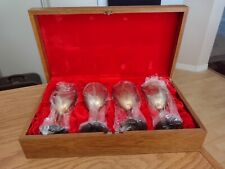 Four Brass 6 1/2 Inch Tall Goblets Still Wrapped in Velvet Lined Display Case picture
