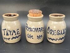 3 Vintage BBP Beaumont Brothers Pottery Spice Jars Cork Rosemary Thyme Oregano picture