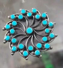 Zuni Signed Sterling Silver Turquoise Swirl Pendant Pin Brooch Vintage  picture