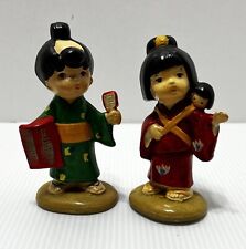 Small Japanese Couple Figurines - Woman w/baby Man with Brush picture