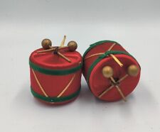 Vintage Japan 2 Extra Large Drum Christmas Ornaments Red Silk Thread 2.5
