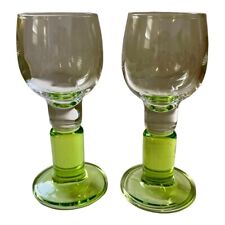 Vintage Bormioli Rocco Limoncino Green Footed Shot Glasses Set of 2 picture