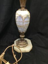 Antique Durand Pulled Feather Threaded Art Glass Lamp Electric Lamp Decor Vtg picture