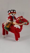 Vintage Zuni Native American Indian Riding on Pinto Horse Beaded Figurine. Red  picture