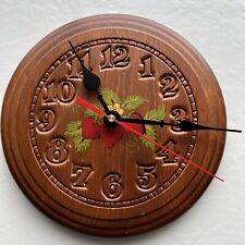 Vintage Round Carved Wood Battery Wall Clock Fruit Pattern Strawberry MCM Wooden picture