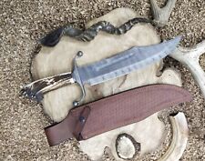 AB CUTLERY CUSTOM HANDMADE DAMASCUS BOWIE KNIFE HANDLE DAMASCUS CLIP AND CROWN picture
