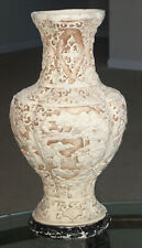 Vintage Large Chinese Carved White  Vase Clay Several sceneries 23” Tall picture