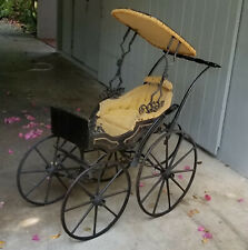FANCY ANTIQUE 19c AMERICAN VICTORIAN IRON & WOOD BABY CARRIAGE picture