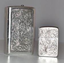 Vtg Park Industries Aluminum Slide Top Cigarette Case & Matching Zippo Lighter picture