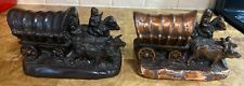 Vintage Pair Dodge Old West Conestoga Wagon Oxen Bookends Copper Finish Heavy picture