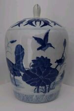 Vintage BOMBAY CO.  BLUE & WHITE ASIAN GINGER JAR & LID Hummingbird Lotus  12