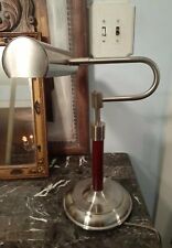 Large Vintage  Student Lamp Piano Cherry Wood Sliver Tone mid Century Modern mcm picture