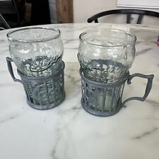 Pair Vintage COCA-COLA Metal Glass Cup Holders and Enjoy coke Glasses picture