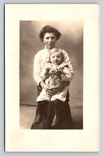 RPPC Young Boy in Boots in Mother's Lap AZO 1904-1918 ANTIQUE Postcard 1403 picture