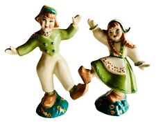Ceramic Arts Studio Dancing Dutch Boy and Girl Figurines Green Cute Kitch Decor picture