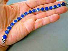 Southwestern Style Lapis Hexagon Sterling Silver Panel Link Hinged Bracelet picture
