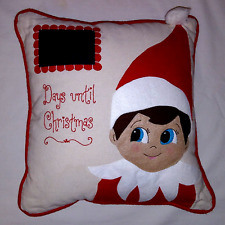 Elf of the Shelf Christmas Countdown Linen Throw Pillow Embroidered Holiday Xmas picture
