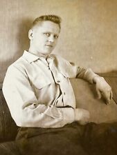 O6 Photograph Handsome Blonde Man Portrait Couch 1940-50's Cute  picture