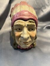 Antique Majolica Pottery Figural Native American Head Tobacco Smoking Jar 6.75