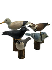 Lot of 5 Signed KENT Wood Carved Hand Painted Birds Duck On Perch w/ Glass Eyes picture