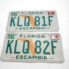 PAIR of FLORIDA LICENSE PLATES 1990's Escambia KLQ 81F and 82F matched Vintage picture