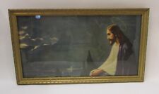 Antique 1900s 9x16 Gold Wood Framed Print w Glass Jesus In The Garden Gethsemane picture