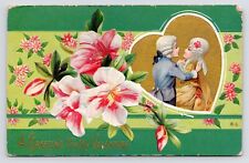 c1910~Victorian Lovers Lillies~Valentine Lilly Greeting Antique Art Postcard picture