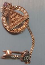 10k Gold Vintage IYOB Master Mason's Daughters lapel Pin amethyst pearls 3 grams picture