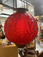 Antique Victorian Red Beaded Drape Pull Down Lamp Circa 1880 Missing Chimney picture