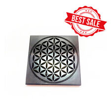 Shungite Tile with engraving Flower of life 10x10x1cm EMF protection Home design picture