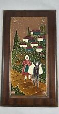 Vintage Hand Crafted Enamel On Copper On Wood Art Plaque by Aethra Greece picture