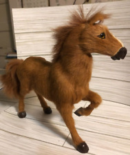 Vintage Tan Horse Figure Figurine with REAL Goats FUR Glass Eyes 12
