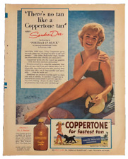 1960 Coppertone Suntan Lotion vintage print ad featuring Sandra Dee picture