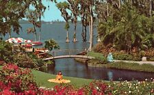 Postcard FL Cypress Gardens Roses & Bougainvillea Rustic Bridge Vintage PC J9833 picture