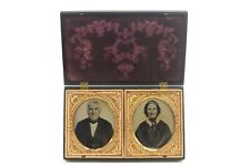 2 Antique Ambrotype Photographs Geriatric Couple Sealed 1/6th Double Union Case picture
