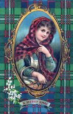 CHRISTMAS - Young Woman Wearing Shawl And Carrying Fish A Merry Xmas Postcard picture