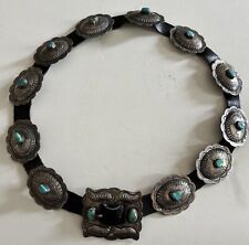 Antique Navajo 3rd Phase Turquoise Sterling Silver Concho Belt Old Pawn 38” picture