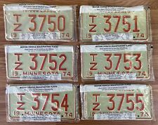 NOS License Plate Lot Minnesota 1974 Lot of 6 Single Unissued Unused License Tag picture