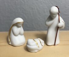 Miniature White Porcelain Gold Detail Christmas Nativity Scene 3 Piece Christian picture
